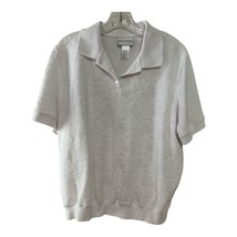 Alfred Dunner Women’s Size L Textured Knit Polo Top – White Floral Jacquard - $388.24 MXN