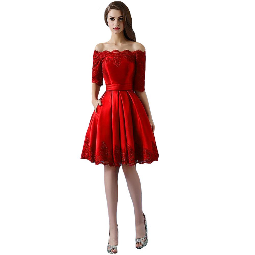 Kivary Short A Line Sheer Half Sleeves Plus Size Lace Prom Dresses Bridesmaid Go