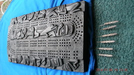 70&#39;s Northwest Coast Haida Design Pearlite Cribbage Board + Sterling Silver Pins - £314.53 GBP