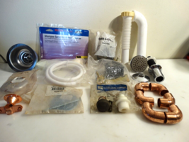 Plumbers Lot 19 Items! copper shower head/sprayer sink strainer stop kit - £15.64 GBP