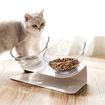 Non Slip Double Cat Bowl With Raised Stand Pet Food Cat Feeder Protect Cervical - £45.68 GBP
