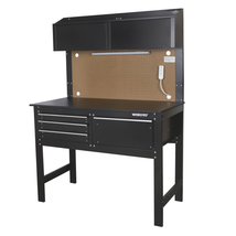 Workbench Cabinet Combo w Light 4" Tool Work Bench Steel Table Storage Garage - $254.53