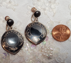 Vintage SIAM Sterling Silver Black Enamel Nielloware Non Pierced Earring... - £21.37 GBP