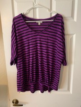 Dana Buchman Purple &amp; Black Stripe Women&#39;s Short Sleeve Shirt Size  Large - £10.99 GBP