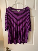 Dana Buchman Purple &amp; Black Stripe Women&#39;s Short Sleeve Shirt Size  Large - £11.24 GBP