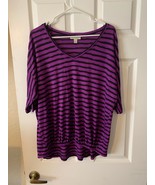 Dana Buchman Purple &amp; Black Stripe Women&#39;s Short Sleeve Shirt Size  Large - $19.27 CAD