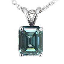 Diamond Solitaire Pendant Emerald Shape Blue Color Treated 14K VS2 1.01 Carat - £1,463.34 GBP