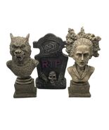 Lot of 3 Indoor Cemetery Halloween RIP Headstone, Werewolf Bride of Fran... - $14.95