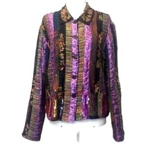 Coldwater Creek Purple Work of Art Silk Embroidered Blazer Floral Tapestry M - £27.25 GBP