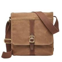 Fossil EVAN Waxed Canvas City Bag Messenger Olive Brown Crossbody Pockets Wax - £130.13 GBP