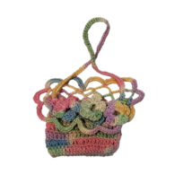 Vintage Miniature Purse Crochet Fashion Doll Size Rainbow Flowers Handma... - $19.94