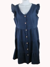 Women Dress Iffei Women&#39;s Short Sleeve Front Button Cotton Dress XL Navy - £12.08 GBP