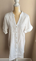 Club Z Collection Womens Tunic Off White Swim Cotton Cover up Sz L PinTucks - £27.51 GBP