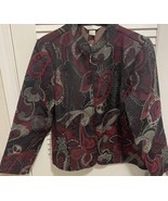 Christopher &amp; Banks Blazer Women&#39;s L Pink Black Floral Tapestry Zip Fron... - $25.97 CAD