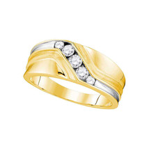 10k Yellow Gold Mens Round Diamond Band Wedding Anniversary Ring 3/8 Ctw - £623.12 GBP