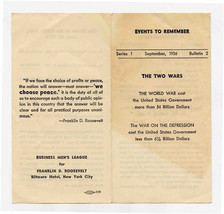 The Two Wars Brochure 1936 Franklin D Roosevelt Events to Remember  - $27.72