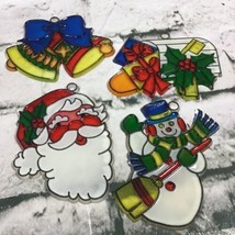 Vintage Christmas Plastic Stained Glass Sun Catchers Lot #1 Santa Snowma... - $19.79