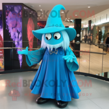 Cyan Witch&#39;S Hat mascot costume character dressed with a One-Piece Swimsuit and  - £932.86 GBP