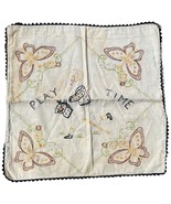 Vintage Hand Embroidered Play Time Pillowcase With Butterflies &amp; Boy Design - $165.56 MXN