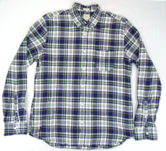 J. Crew Indian Madras Slim Fit Plaid Button Up Shirt Mens XL Blue Green L/Sleeve - £14.91 GBP