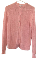 MS Sport Vintage Cable Knit Sweater Pink Pearl Buttons Made In Taiwan Size Large - £10.71 GBP