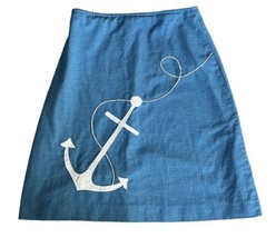 Vintage 60s 70s Midi Skirt Blue Nautical Anchor Appliqué Rockabilly - $58.40