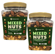 2 Packs Member&#39;s Mark Roasted and Salted Mixed Nuts with Peanuts (34 oz.) - £26.46 GBP