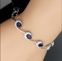 10Kt Simulated Sapphire Twisted Tennis Bracelet 14K White Gold Plated Silver - £127.05 GBP