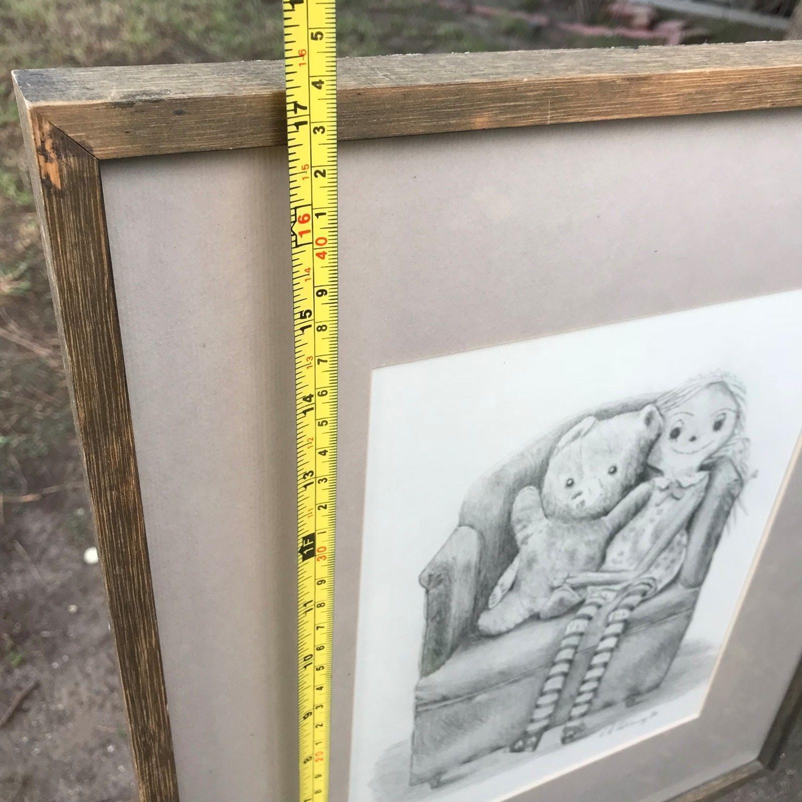 EDGAR HOLLOWAY Original 1984 MODERN VINTAGE Girl & Bear PENCIL DRAWING Signed Item image 7
