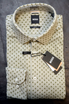 HUGO BOSS Homme Hank Soft Slim Fit Ouvert Vert Jersey Coton Robe Chemise 41 16 - £50.42 GBP