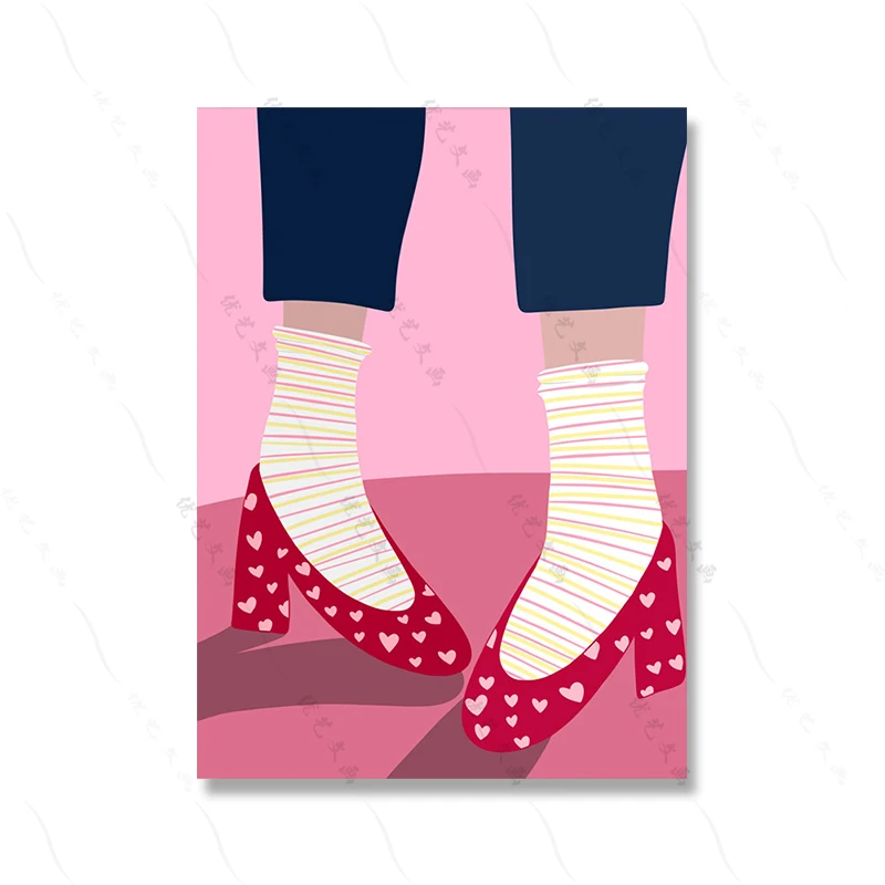 boy Boots Skates Flamingo Poster Boho Eclectic Canvas Painting  Girl Fashion Mur - £55.74 GBP