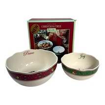 Spode Christmas Tree Bowls Set Of 2 Joy 5” &amp; Peace 6”  Ceramic Holiday D... - £21.61 GBP