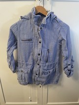 Joie Medium M Barker Anorak Jacket Blue Women Striped Linen Lightweigh Snap Coat - £28.40 GBP