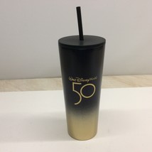 Walt Disney World 50th Anniversary Starbucks Tumbler Cup Mug Black And Gold NEW - £40.04 GBP