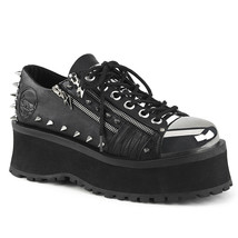 DEMONIA Men&#39;s 2&quot; Platform Black Lace-Up W/ Metal Toe Cap Shoes GRAVEDIGG... - £93.22 GBP