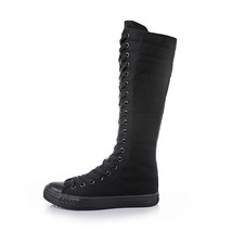 2021 Women High Top Solid Lace Up Boots Female Fashion Retro Flat Platform Canva - £38.12 GBP