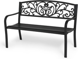 Monibloom Metal Bench Patio Benches For Outdoors, Iron Frame Antique, Black - £136.07 GBP