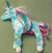14&quot; Douglas Rainbow Unicorn Tye Dye Plush Stuffed Animal Blue Shiny Horn Toy - £12.74 GBP