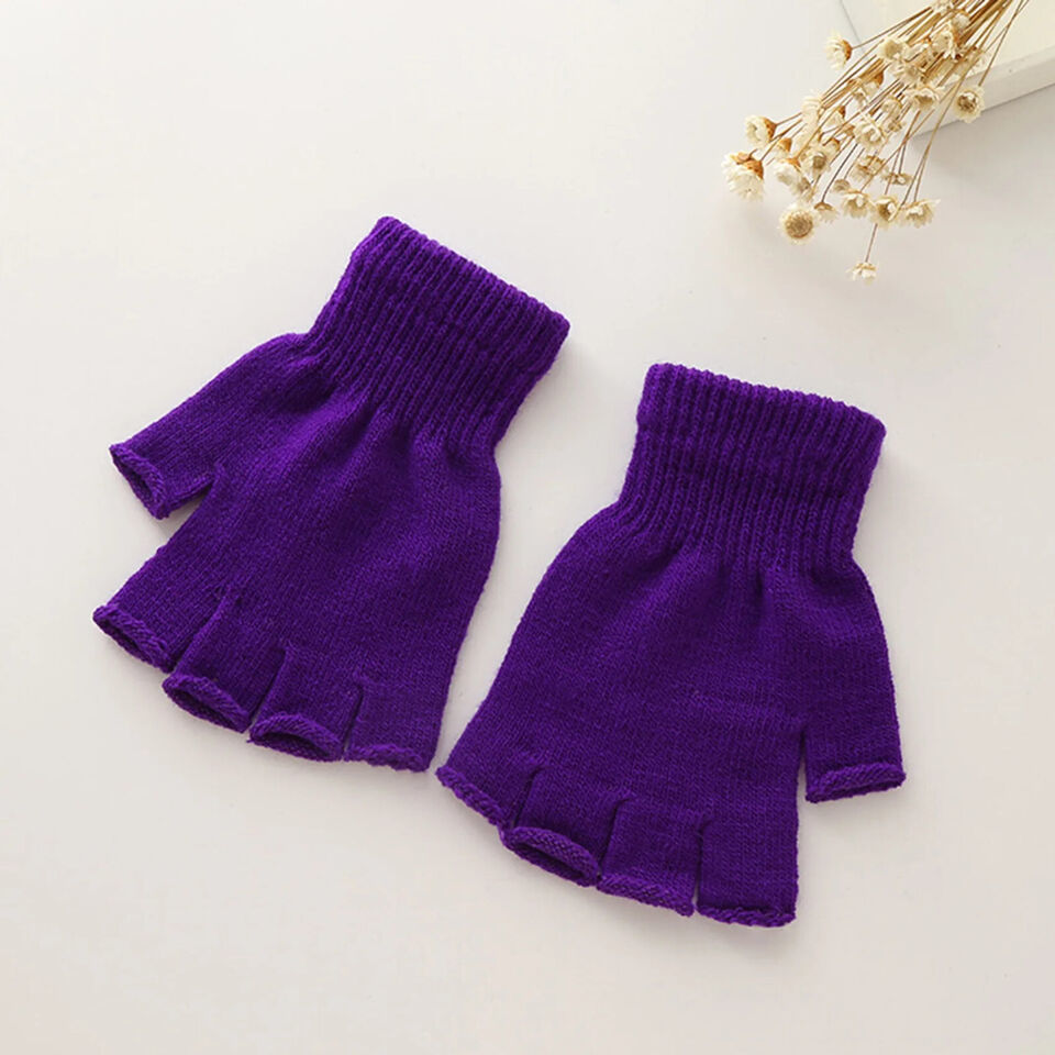 Winter Warm Knitted Half Finger Gloves Unisex Women Men’S Solid Purple F... - $4.69