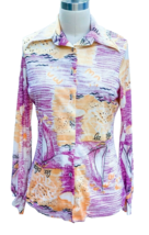 VTG 1970s Disco Shirt La Plage Nylon Sailboat Print Orange Purple Retro ... - €44,92 EUR