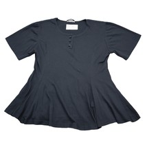 Sheryl Burnett Shirt Womens Black Round Neck Short Sleeve Flared Hem Top - £16.99 GBP