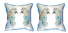 Pair of Betsy Drake Betsy’s Sea Horses Small Outdoor Indoor Pillows 12 X 12 - £54.80 GBP
