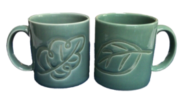 Pair Hallmark Green Coffee Mug Leaf Leaves Cup Tea Sakura Fall Decor 750A - £22.79 GBP