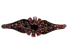 Genuine Natural Bohemian Garnet Bangle Bracelet w/Double Rosette Center (#J6951) - $400.95