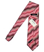 NEW $295 Isaia Pure Silk 7 Fold Tie!   Pink Red Tan &amp; Brown Ribbon Stripe - $177.78 CAD