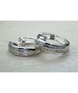 0.55Ct Simulated 2 Rows Diamond Hoop Earrings 14k White Gold Plated Silver - $128.29