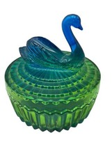 Vintage Glass Swan Sawtooth Blue Green Ombre Cut Topped Candy Trinket Di... - $26.00