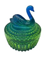 Vintage Glass Swan Sawtooth Blue Green Ombre Cut Topped Candy Trinket Di... - £20.44 GBP