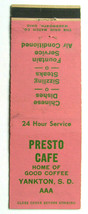 Presto Cafe - Yankton, South Dakota Restaurant 20 Strike Matchbook Cover SD  - £1.54 GBP