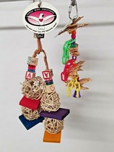 Bird toys cockatiel parakeet blocks beads wood chain weaved bell lot of 2 - $19.62